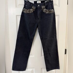 Frame Denim Black Jeans with Metallic Pocket Embellishment